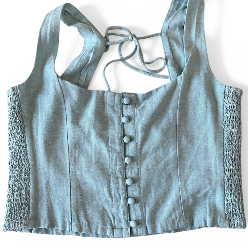 💥SOLD💥 Roxy- Women's Maui Sessions Top- Linen-Look Button Front Crop Top